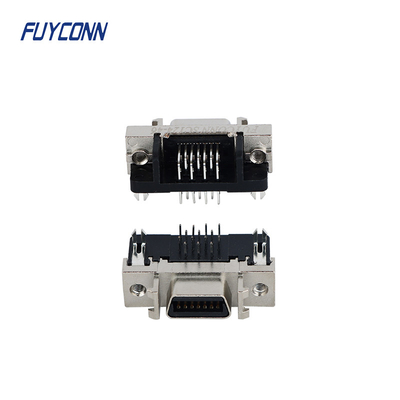 Vỏ hợp kim kẽm Đầu nối 14 chân SCSI Góc phải Nữ PCB