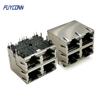 2x2 4 cổng PCB 32 Chân kết nối RJ45 với đèn LED xanh vàng